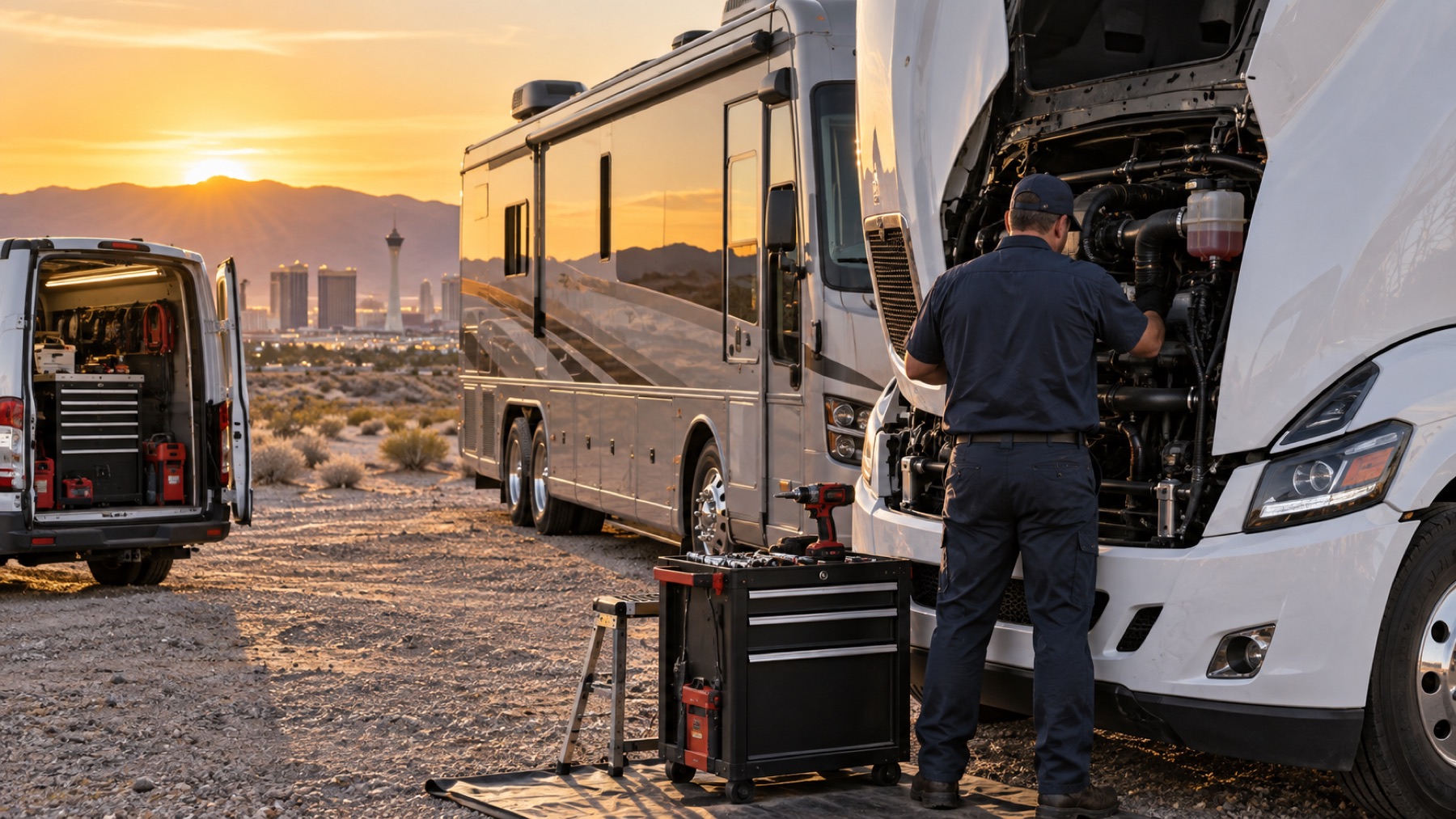 Illustrative stock photograph of mobile truck and RV repair equipment